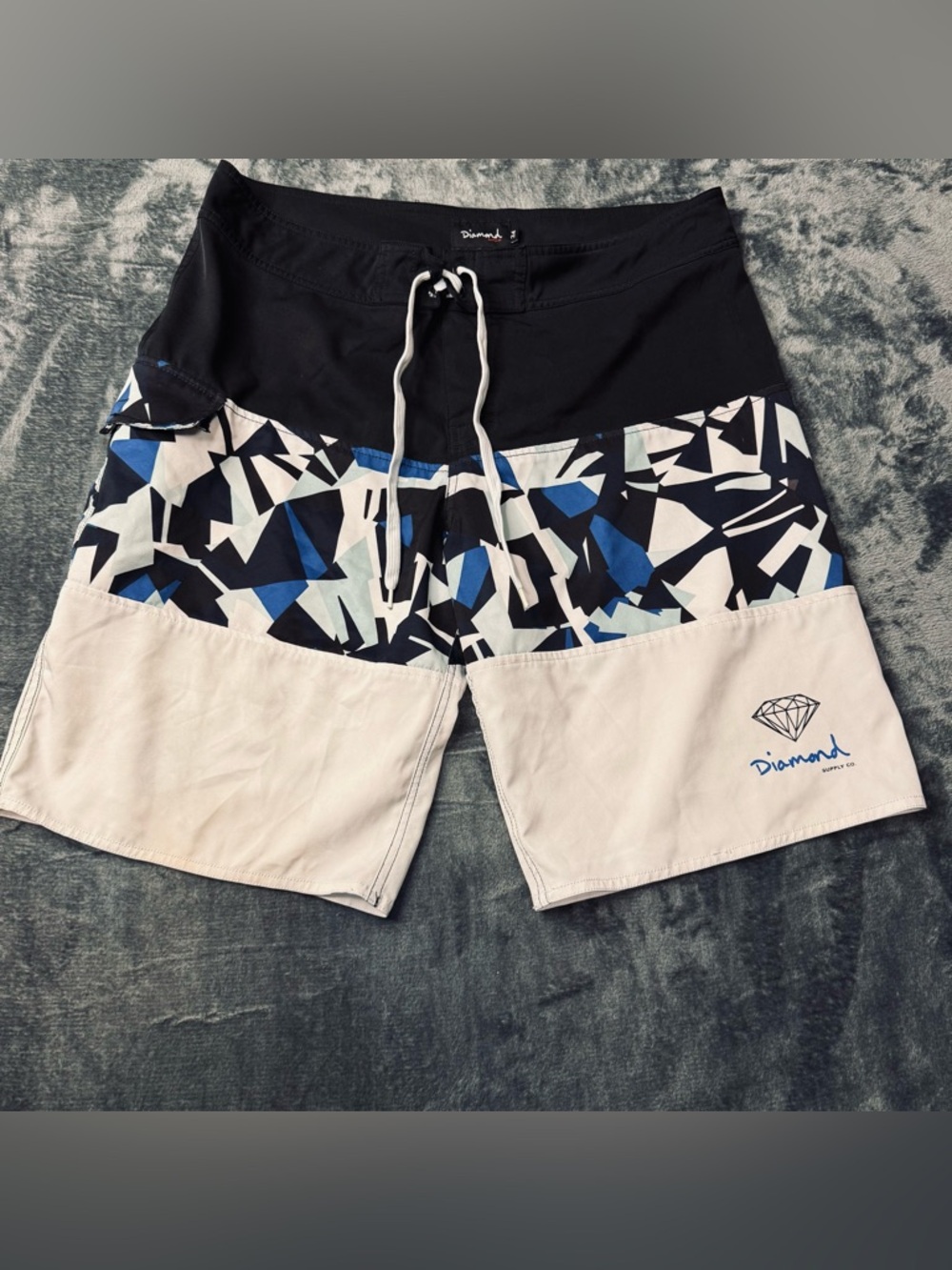 Diamond Supply Co. Black, Blue & Cream Geometric Board Shorts